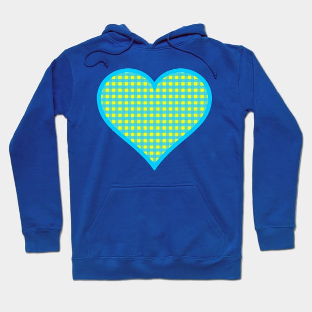 Yellow and Blue Gingham Heart Hoodie by bumblefuzzies